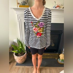 Johnny Was (JW Los Angeles) striped Embroidered Top